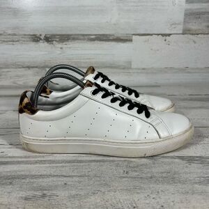J‎ Crew Sneakers Women's White Saturday Shoes Leopard Calf Hair L7197 US 9